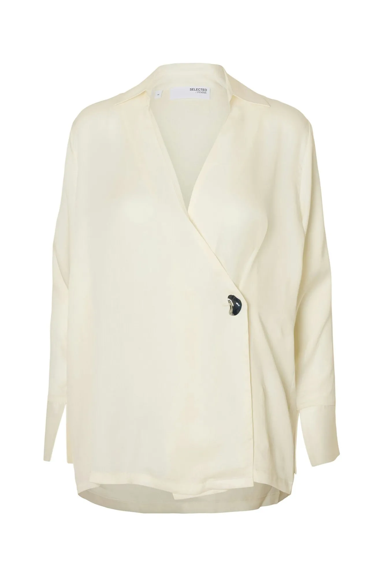 Selected Blusas-Blusa gola V com detalhe metálico Branco