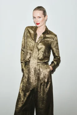 Cortefiel Blusas-Blusa laço efeito Dourado