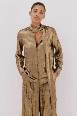 Cortefiel Blusas-Blusa laço efeito Dourado