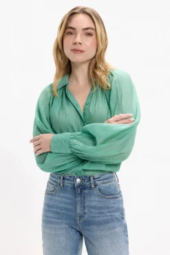 Vila Blusas-Blusa manga comprida abalonada Verde