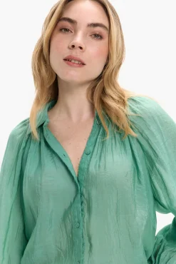 Vila Blusas-Blusa manga comprida abalonada Verde