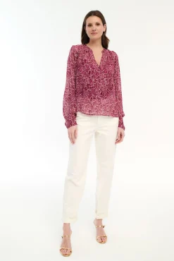 Vila Blusas-Blusa manga longa com estampa de lurex Subiu