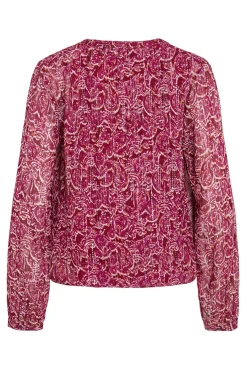 Vila Blusas-Blusa manga longa com estampa de lurex Subiu