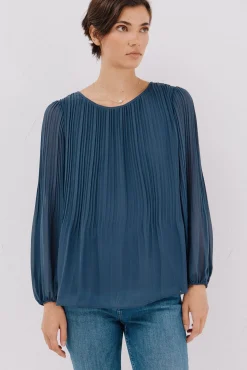 Cortefiel Blusas-Blusa plissada Azul