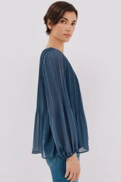 Cortefiel Blusas-Blusa plissada Azul