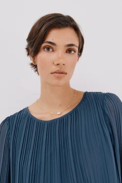 Cortefiel Blusas-Blusa plissada Azul