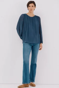 Cortefiel Blusas-Blusa plissada Azul