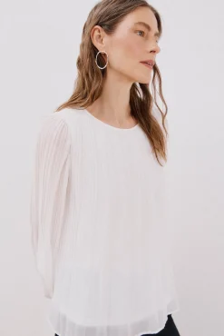 Cortefiel Blusas-Blusa plissada Branco