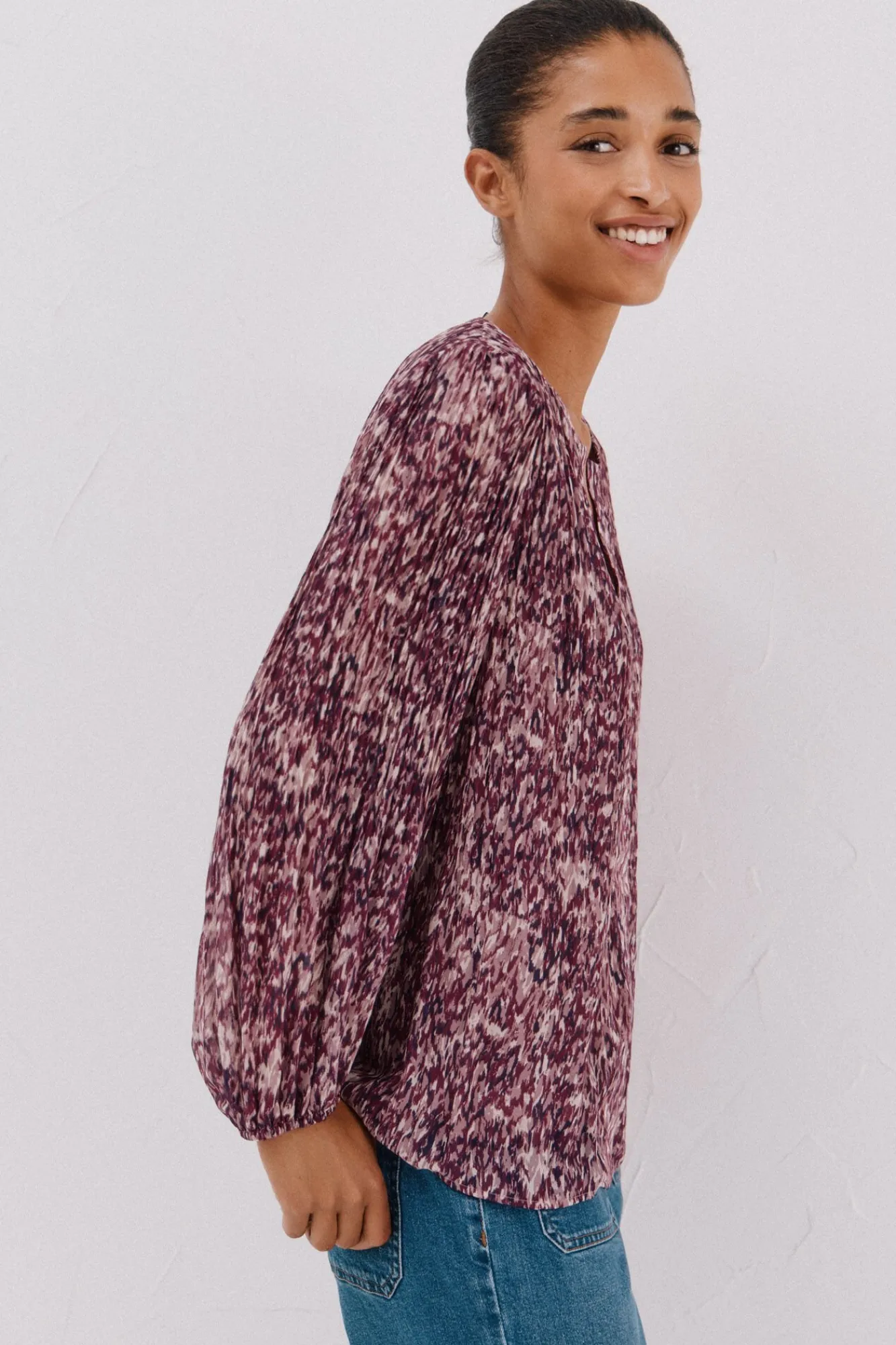 Cortefiel Blusas-Blusa plissada contrastante Impressão