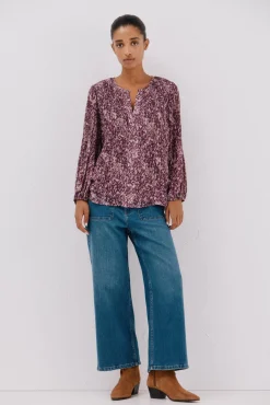 Cortefiel Blusas-Blusa plissada contrastante Impress&atilde;o