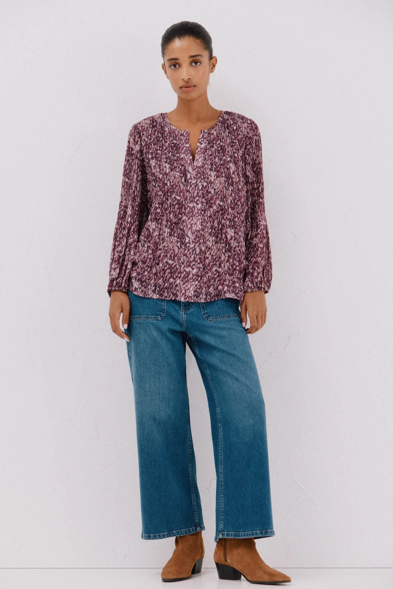 Cortefiel Blusas-Blusa plissada contrastante Impressão