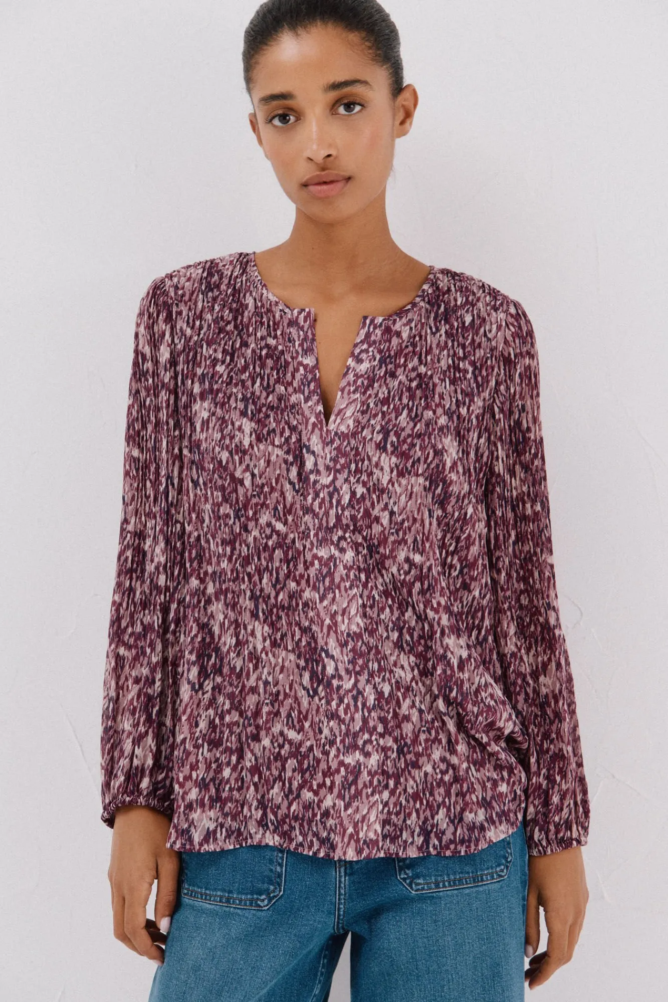 Cortefiel Blusas-Blusa plissada contrastante Impressão