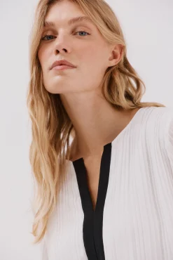 Cortefiel Blusas-Blusa plissada contrastante Branco