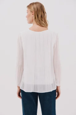 Cortefiel Blusas-Blusa plissada contrastante Branco