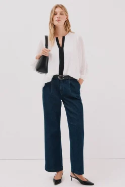 Cortefiel Blusas-Blusa plissada contrastante Branco