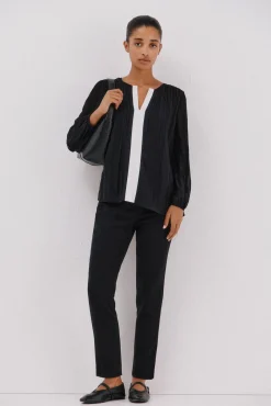 Cortefiel Blusas-Blusa plissada contrastante Preto
