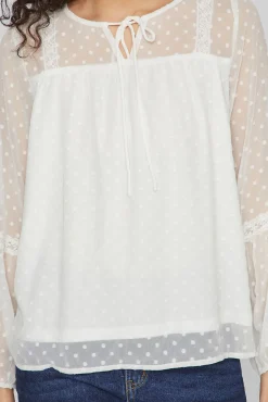 Vila Blusas-Blusa plumeti de manga comprida Branco