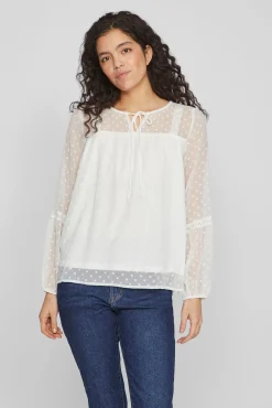 Vila Blusas-Blusa plumeti de manga comprida Branco