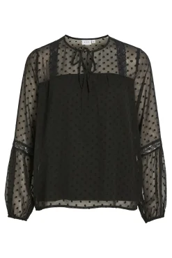 Vila Blusas-Blusa plumeti de manga comprida Preto