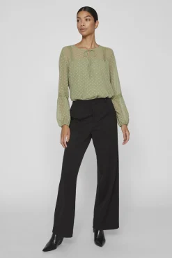 Vila Blusas-Blusa plumeti de manga comprida Verde
