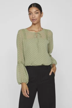 Vila Blusas-Blusa plumeti de manga comprida Verde