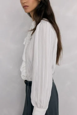 Pedro del Hierro Blusas-Blusa riscas com folho V&aacute;rios