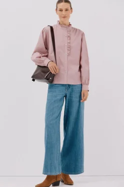 Cortefiel Blusas-Blusa riscas com gola franzida Subiu