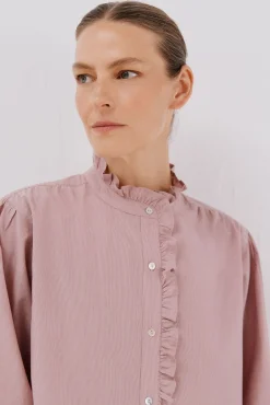 Cortefiel Blusas-Blusa riscas com gola franzida Subiu