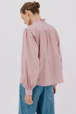 Cortefiel Blusas-Blusa riscas com gola franzida Subiu