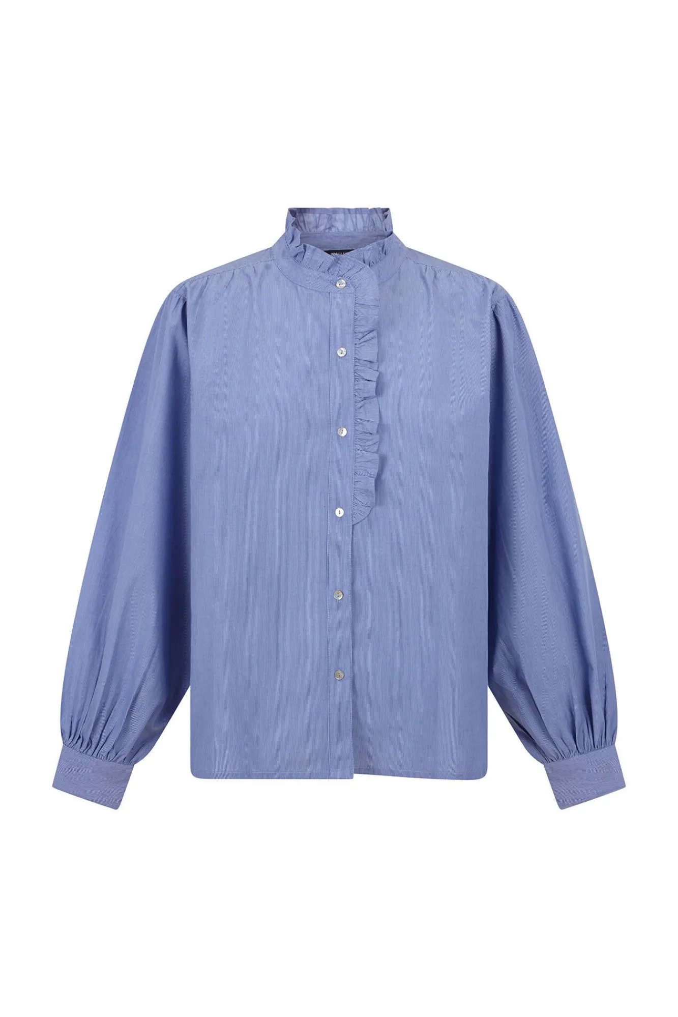 Cortefiel Blusas-Blusa riscas com gola franzida Azul