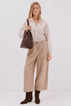 Cortefiel Blusas-Blusa riscas de cordão Ecru