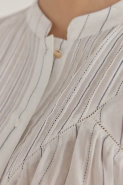 Pedro del Hierro Blusas-Blusa riscas larga Ecru