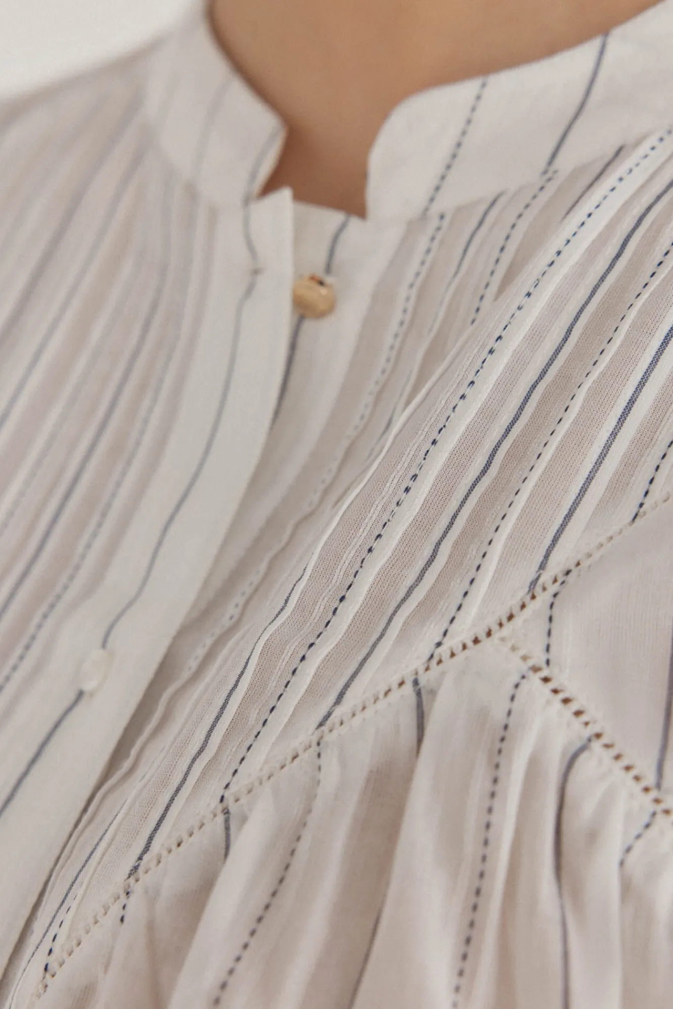 Pedro del Hierro Blusas-Blusa riscas larga Ecru