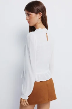 Springfield Blusas-Blusa romântica com elástico cru