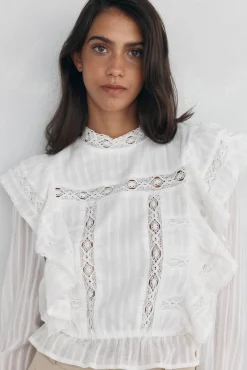 Pedro del Hierro Blusas-Blusa romântica com folho Branco