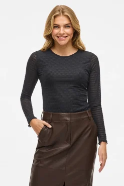 Vila T-Shirts-Blusa texturizada de manga comprida Preto