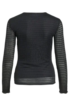 Vila T-Shirts-Blusa texturizada de manga comprida Preto