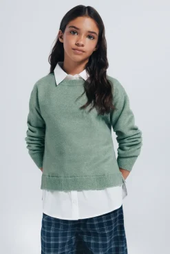 Springfield Kids Malhas-Blusa tipo camisa para menina. verde