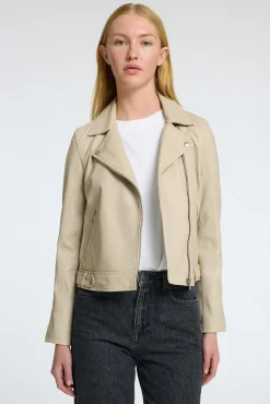 Selected Sobretudos-Blusão biker cropped 100% couro. Tostado