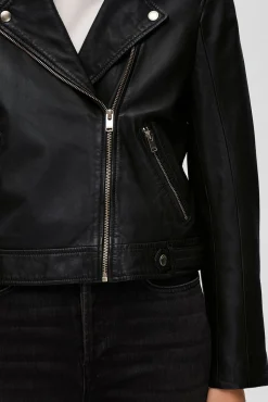 Selected Sobretudos-Blusão biker cropped 100% couro. Preto