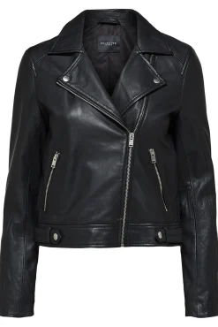 Selected Sobretudos-Blusão biker cropped 100% couro. Preto