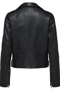 Selected Sobretudos-Blusão biker cropped 100% couro. Preto