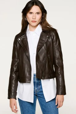 Selected Sobretudos-Blusão biker curta 100% couro Castanho