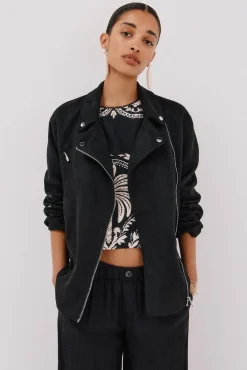 Cortefiel Sobretudos-Blusão biker efeito camurça Preto