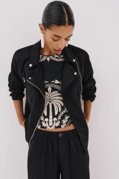 Cortefiel Sobretudos-Blusão biker efeito camurça Preto