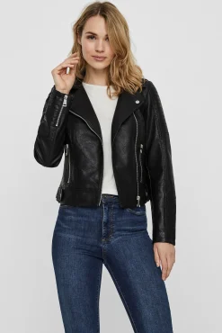 Vero Moda Sobretudos|Casacos-Blusão biker efeito pele Preto