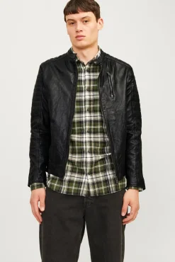 Jack & Jones Casacos-Blusão biker pele preto