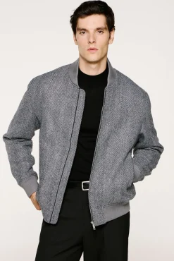 Selected Casacos-Blusão bomber de lã Cinzento