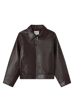 Grace & Mila Sobretudos-Blusão bomber oversized de couro marrom Granada