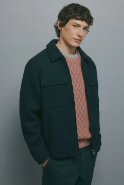 Springfield Casacos-Blusão camisa de mistura de lã azul